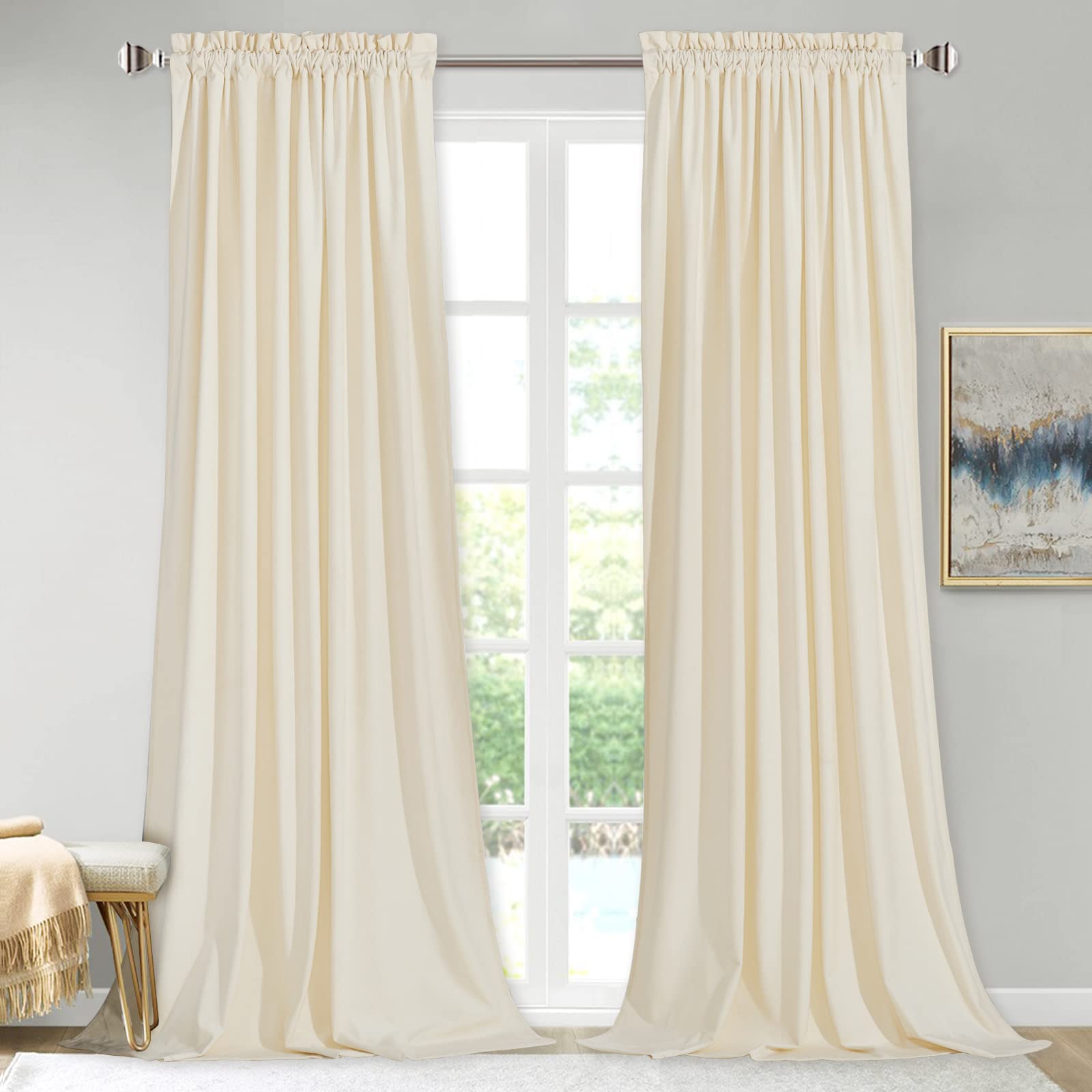 Stangh Ivory White Velvet Curtains 90 Inches For Living Room Super Soft Light Dimming Window Drapes For Nursery Kids, Privacy Pr